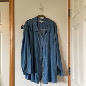 Motherhood maternity chambray denim shirt with waist tie